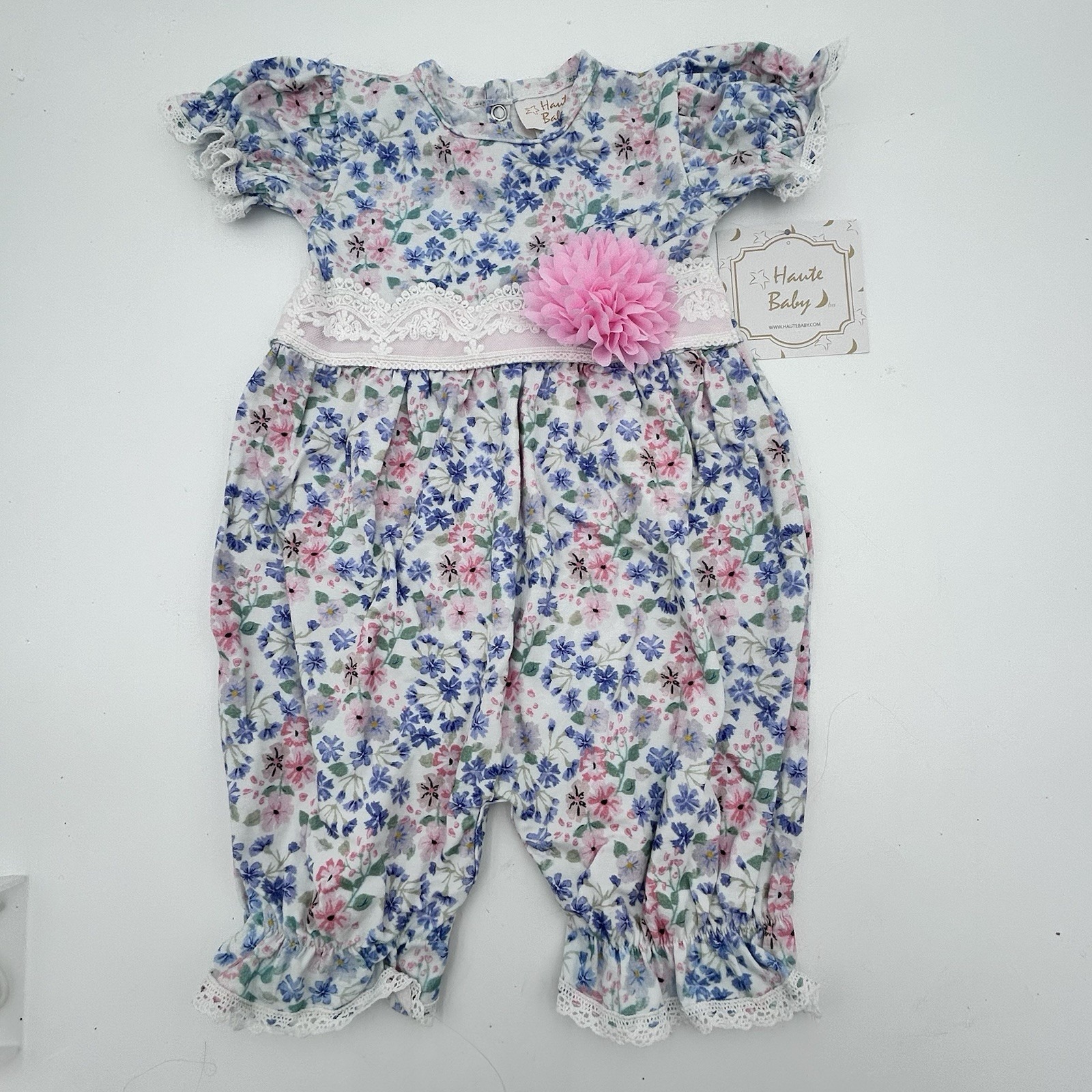 Haute Baby Periwinkle Romper 12m Floral Lace Pink Flower Nwt Boutique